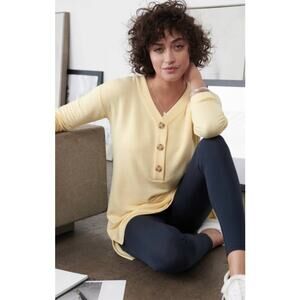 J. Jill Luxe Soft Buttoned Henley V Neck Long Length Top in Sunlight Size Large